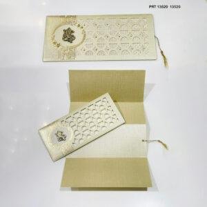 Textured Beige & Gold Wedding Card with Metallic Ganesha – PRT 13520
