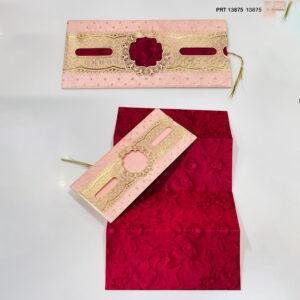 Royal Pink & Red Wedding Invitation with Golden Foil Work - PRT 13875