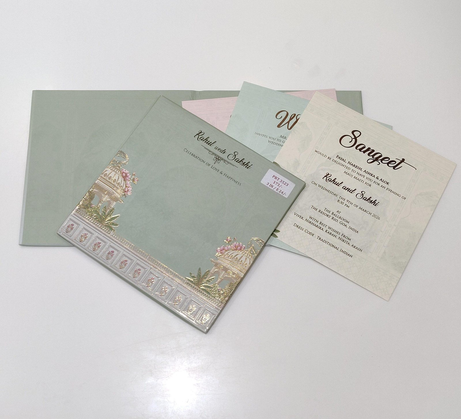 Ethnic Pichwai Art Pastel Wedding Card - PRT 3523 - Image 2