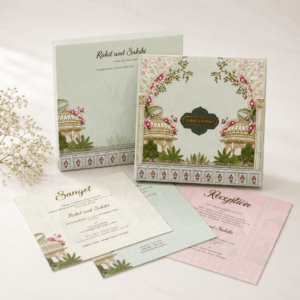 Ethnic Pichwai Art Pastel Wedding Card - PRT 3523