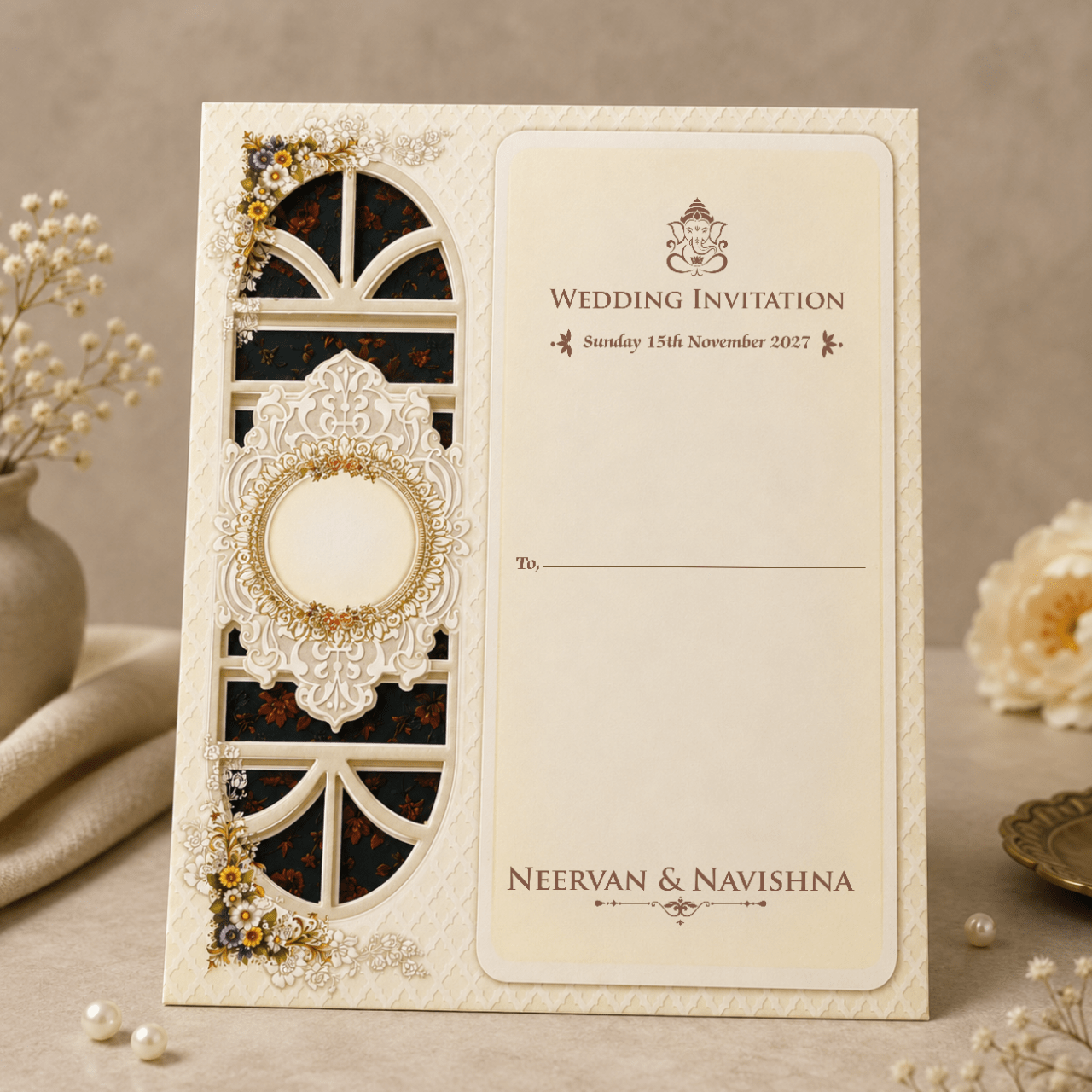 Floral Laser Cut Wedding Card - PRT 14114 - Image 2