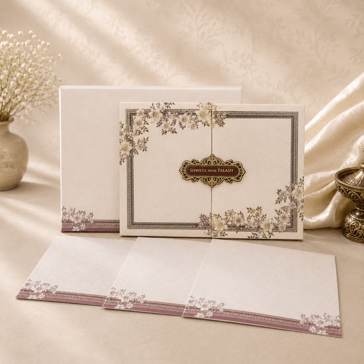 Elegant Floral Nameplate Wedding Invitation Card - PRT 14298