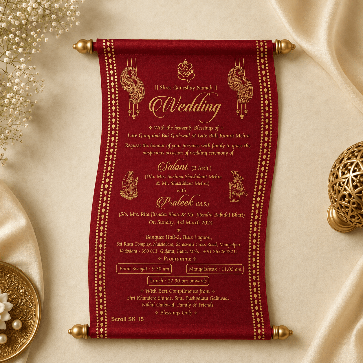 wedding cards design hindu, wedding cards design , wedding cards maker, Scolls invitation, Lakhota