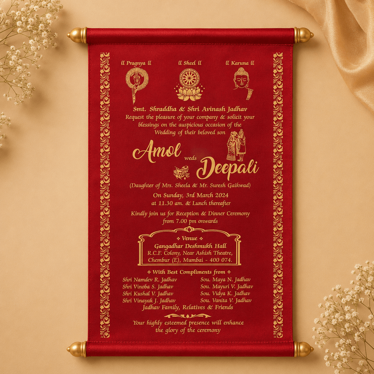 wedding cards design hindu, wedding cards design , wedding cards maker, Scolls invitation, Lakhota