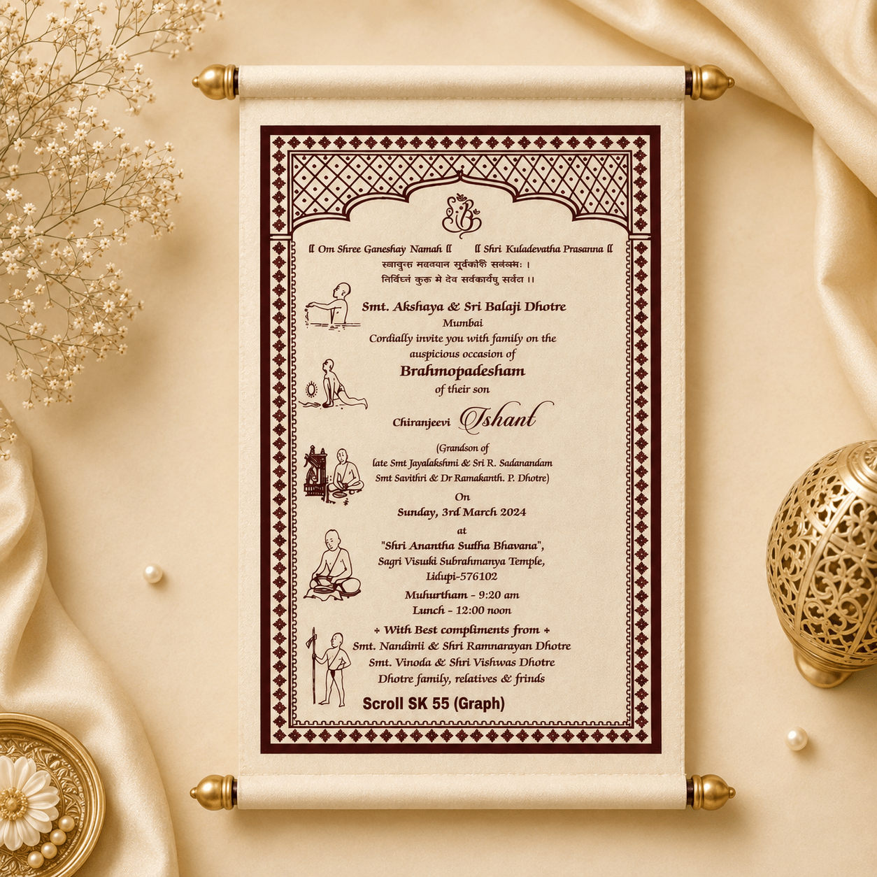 wedding cards design hindu, wedding cards design , wedding cards maker, Scolls invitation, Lakhota