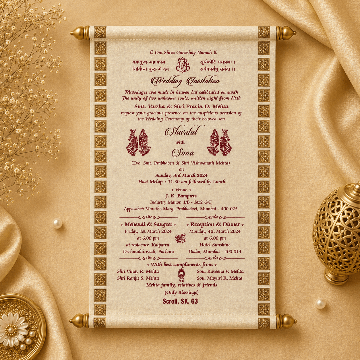 wedding cards design hindu, wedding cards design , wedding cards maker, Scolls invitation, Lakhota