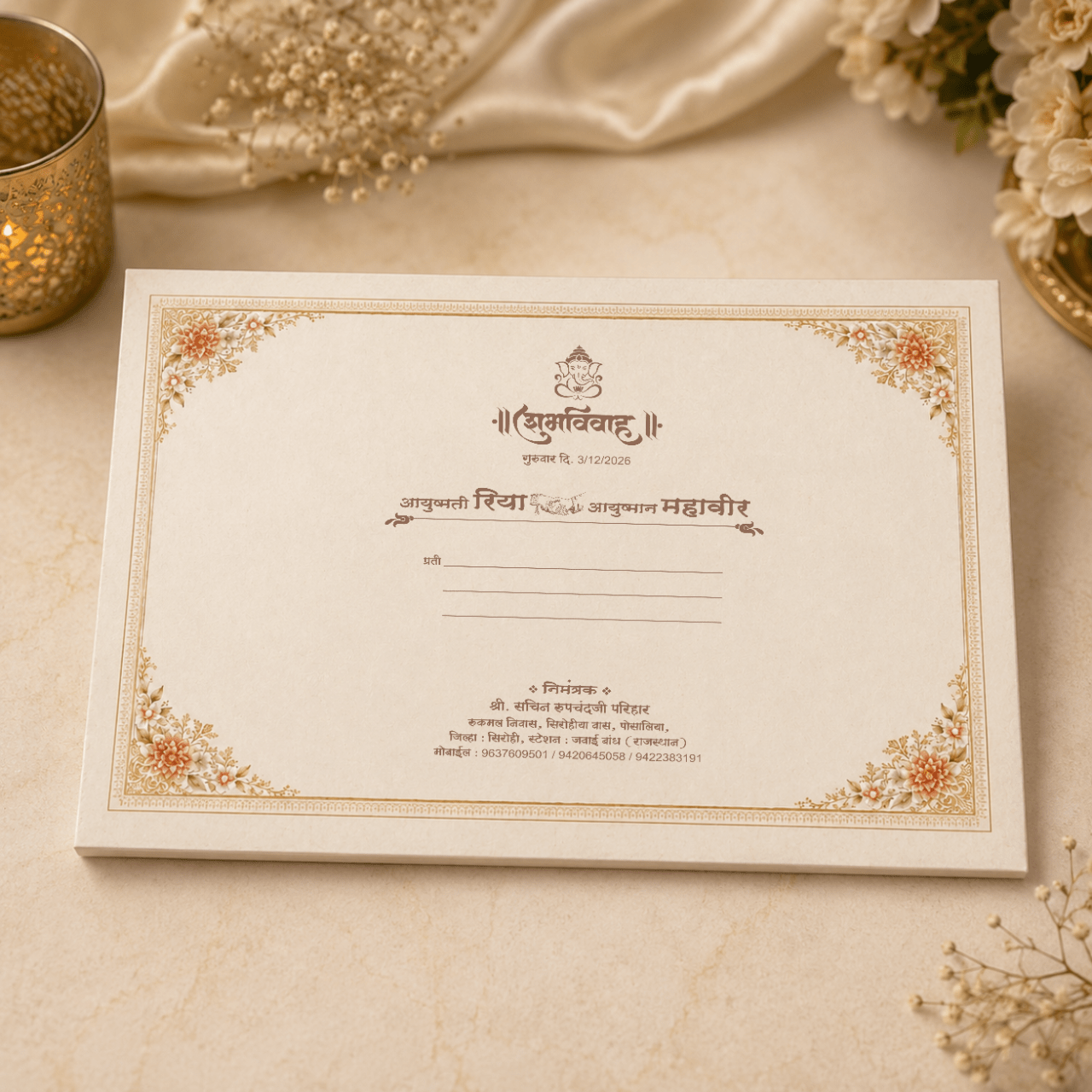Luxury Pastel Floral Wedding Card- PRT 14282 - Image 3