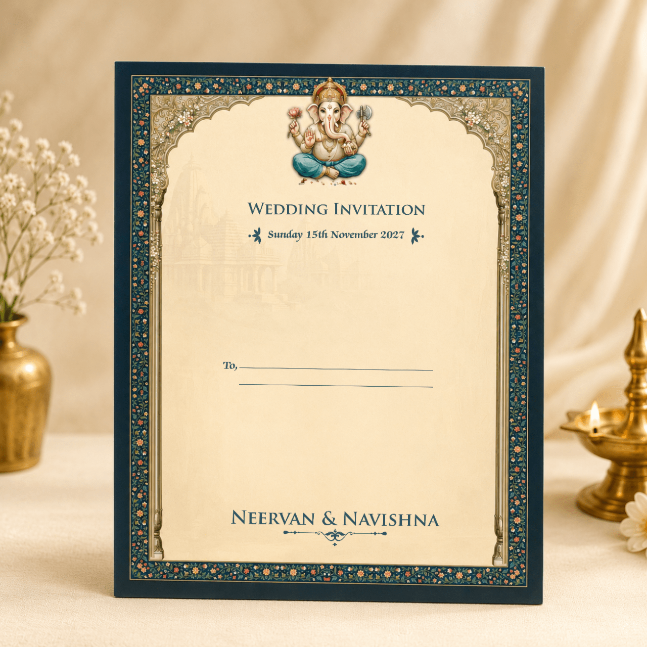 Royal Blue Lord Ganesha Wedding Card - PRT 14348 - Image 2