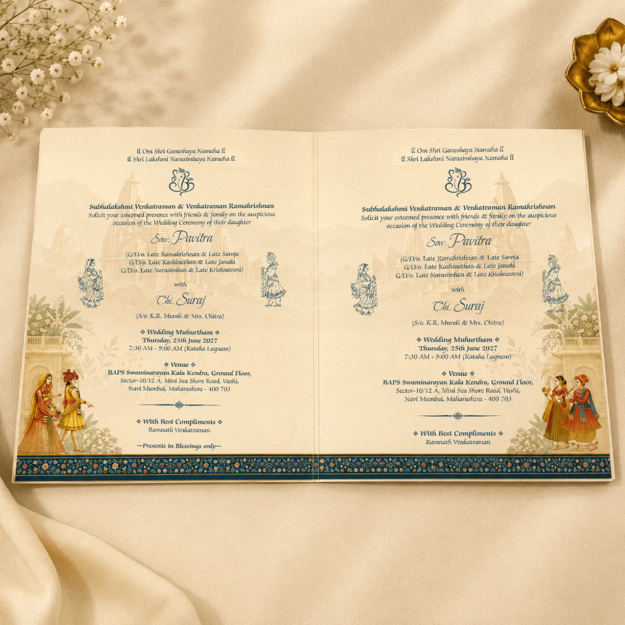 Royal Blue Lord Ganesha Wedding Card - PRT 14348 - Image 3