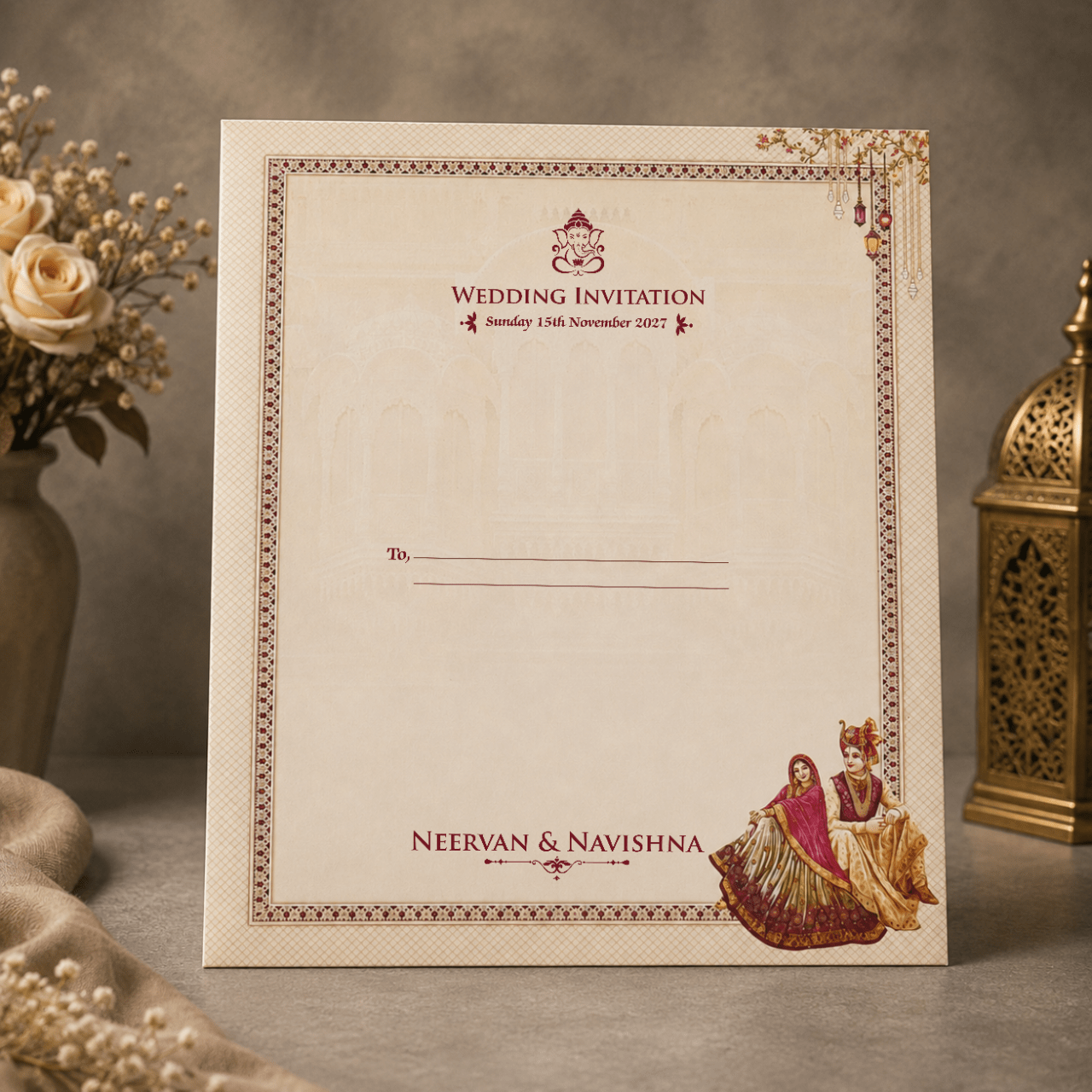 Royal Palace Theme Wedding card - PRT 14390 - Image 2