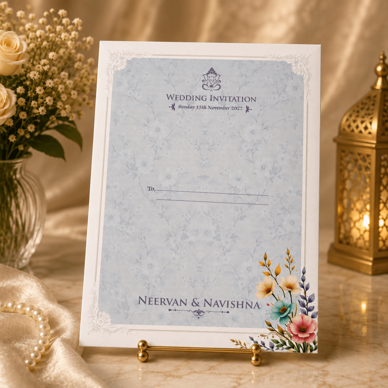 Floral Blue Sleeve Invitation card - PRT 14428 - Image 2