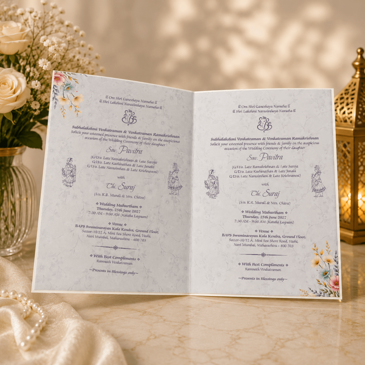 Floral Blue Sleeve Invitation card - PRT 14428 - Image 3