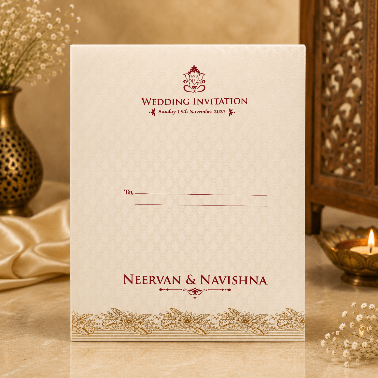 Premium Floral Embossed Wedding Card - PRT 14438 - Image 2