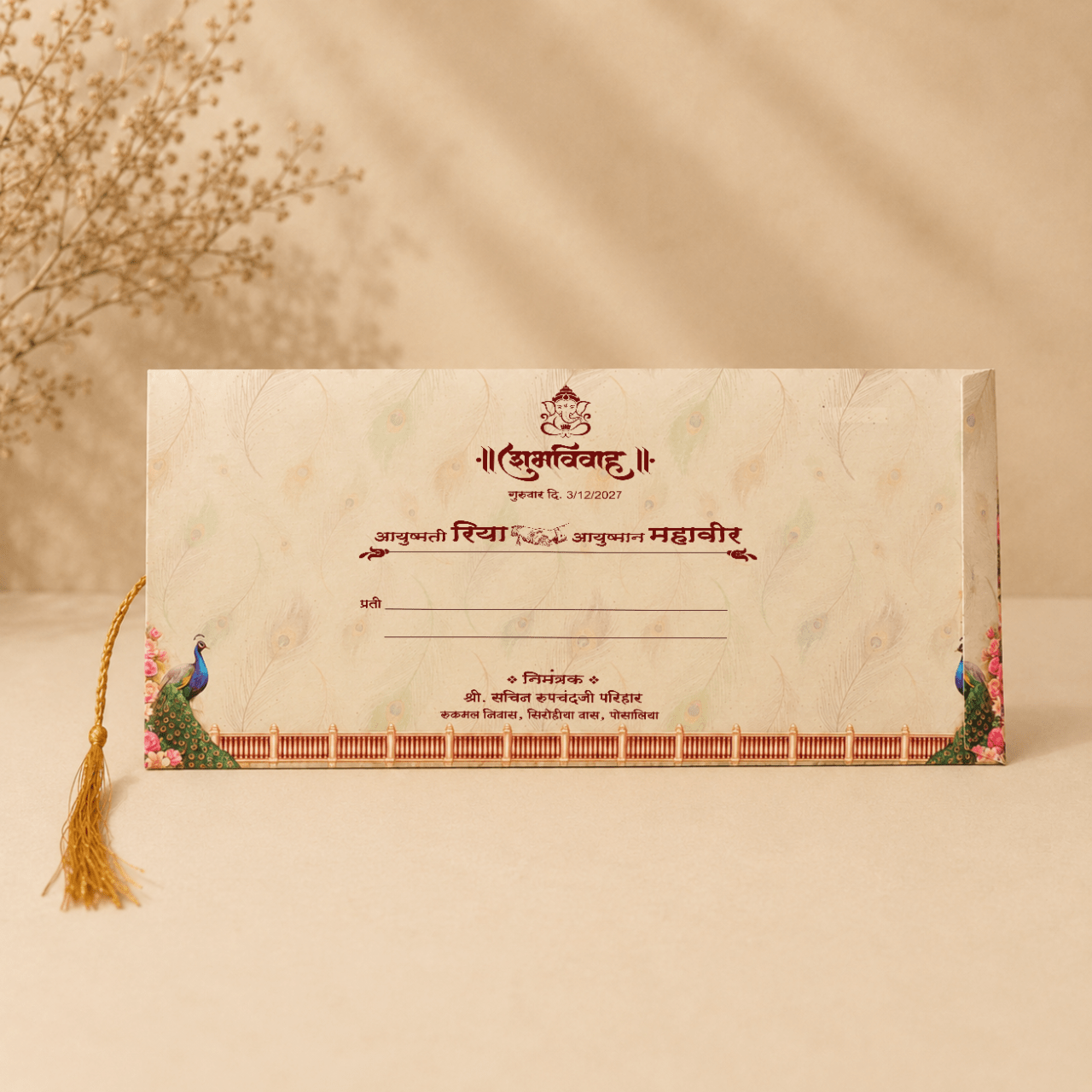 Royal Peacock Wedding Invitation Card - PRT 14521 - Image 2