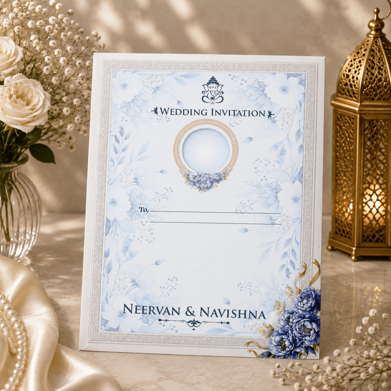 Royal Blue Floral Wedding Card- PRT 14536 - Image 3