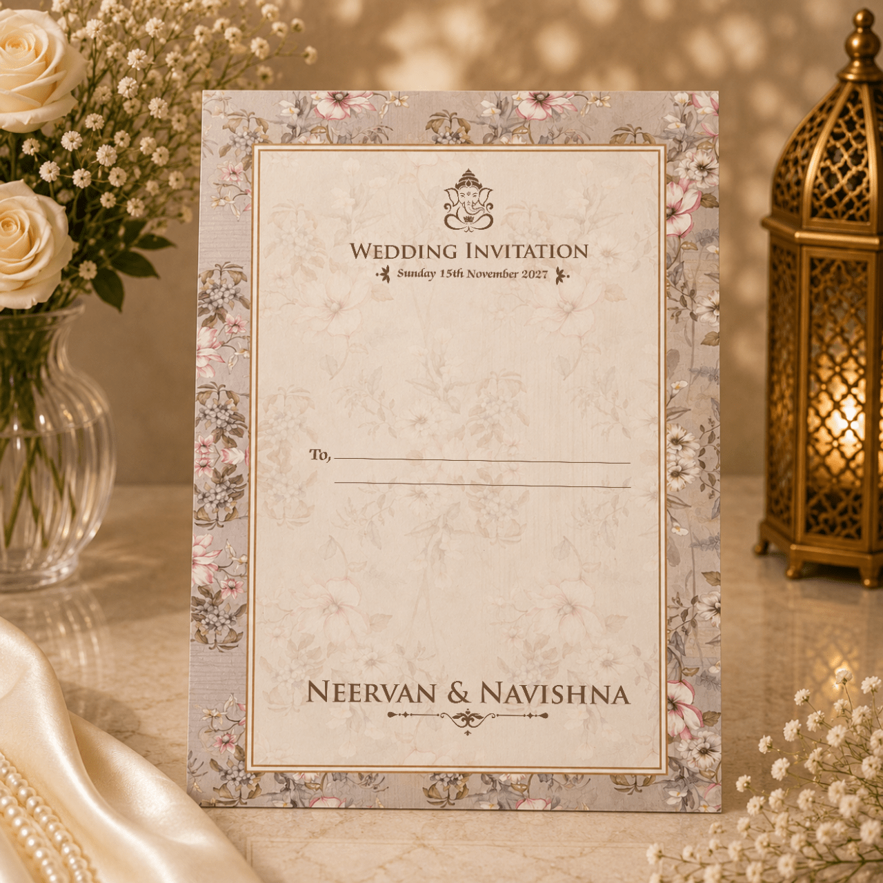 Elegant Floral Wedding Invitation- PRT 14582 - Image 2