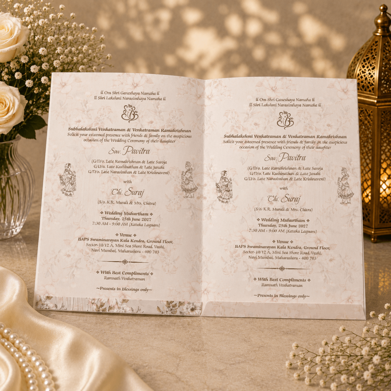 Elegant Floral Wedding Invitation- PRT 14582 - Image 3