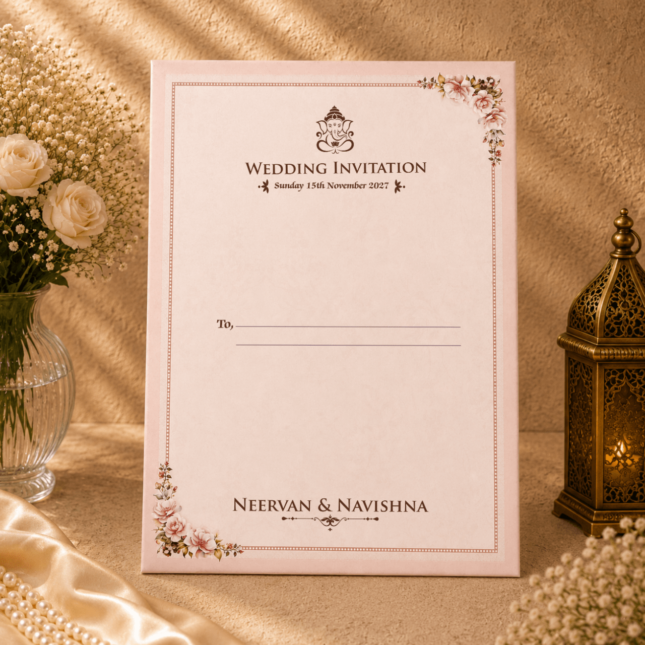 Blush Pink Floral Wedding Card - PRT 14201 - Image 2