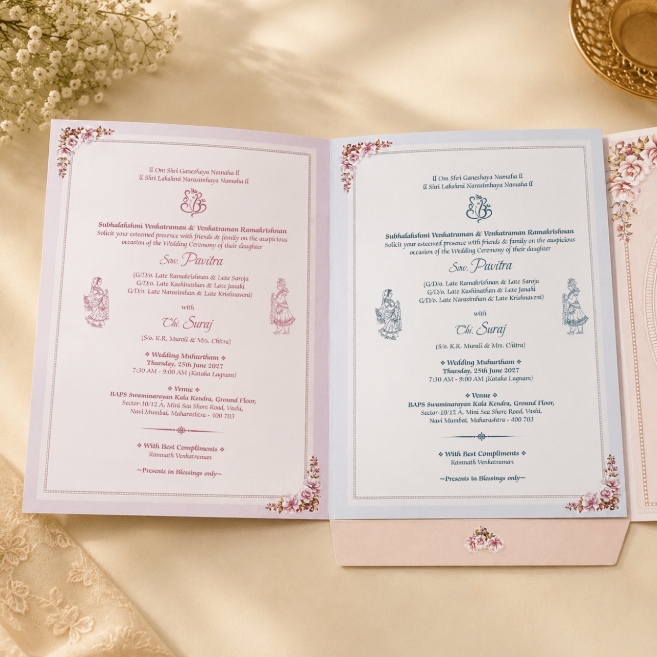 Blush Pink Floral Wedding Card - PRT 14201 - Image 3