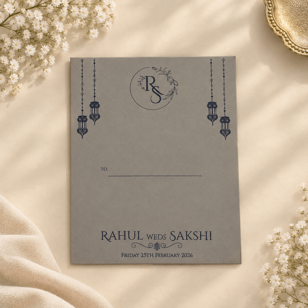 Elegant Taupe Wedding Invitation Card - PRT 3682 - Image 2