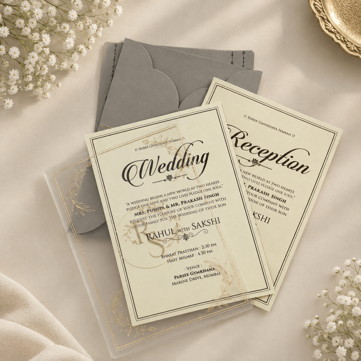 Elegant Taupe Wedding Invitation Card - PRT 3682 - Image 3